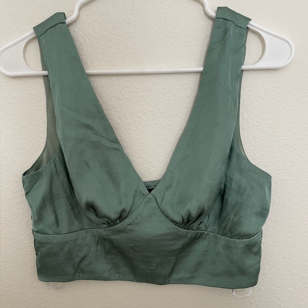 Lulus Green Satin Crop Top